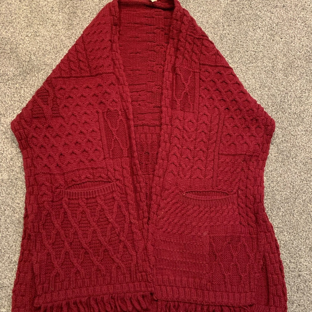 Vintage Women's Marino Wool Red Cable Knit Draped Shoulder Sweater - Ireland